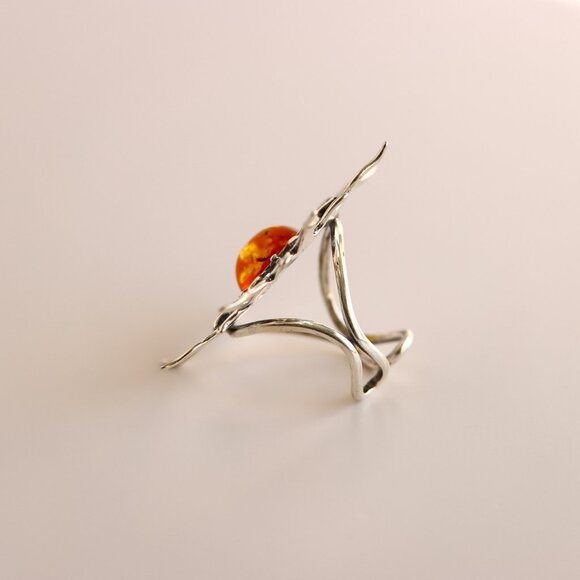 Baltic Amber Sun Ring in 925 Sterling Silver- Adjustable Size - Picture 8 of 9